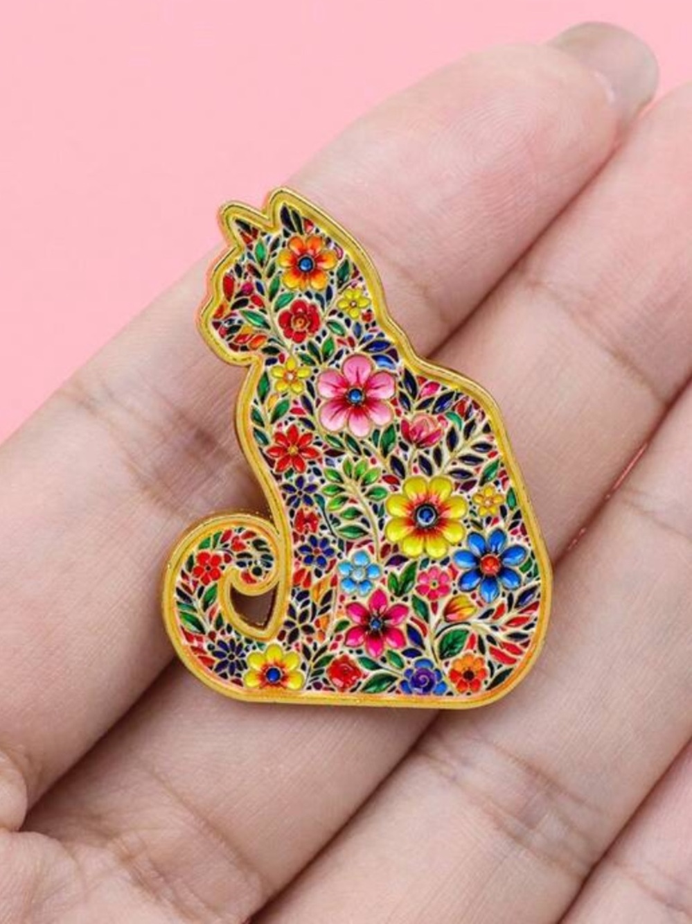 Floral Cat Pin - Picture 4 of 6